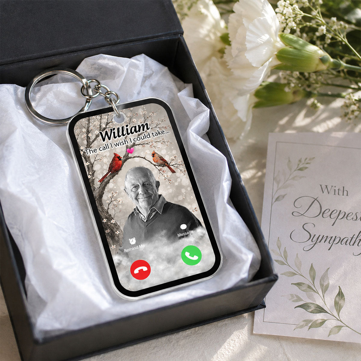 Personalized "The Call I Wish I Could Take" Cardinal Keychain – Memorial Sympathy Keepsake With Photo