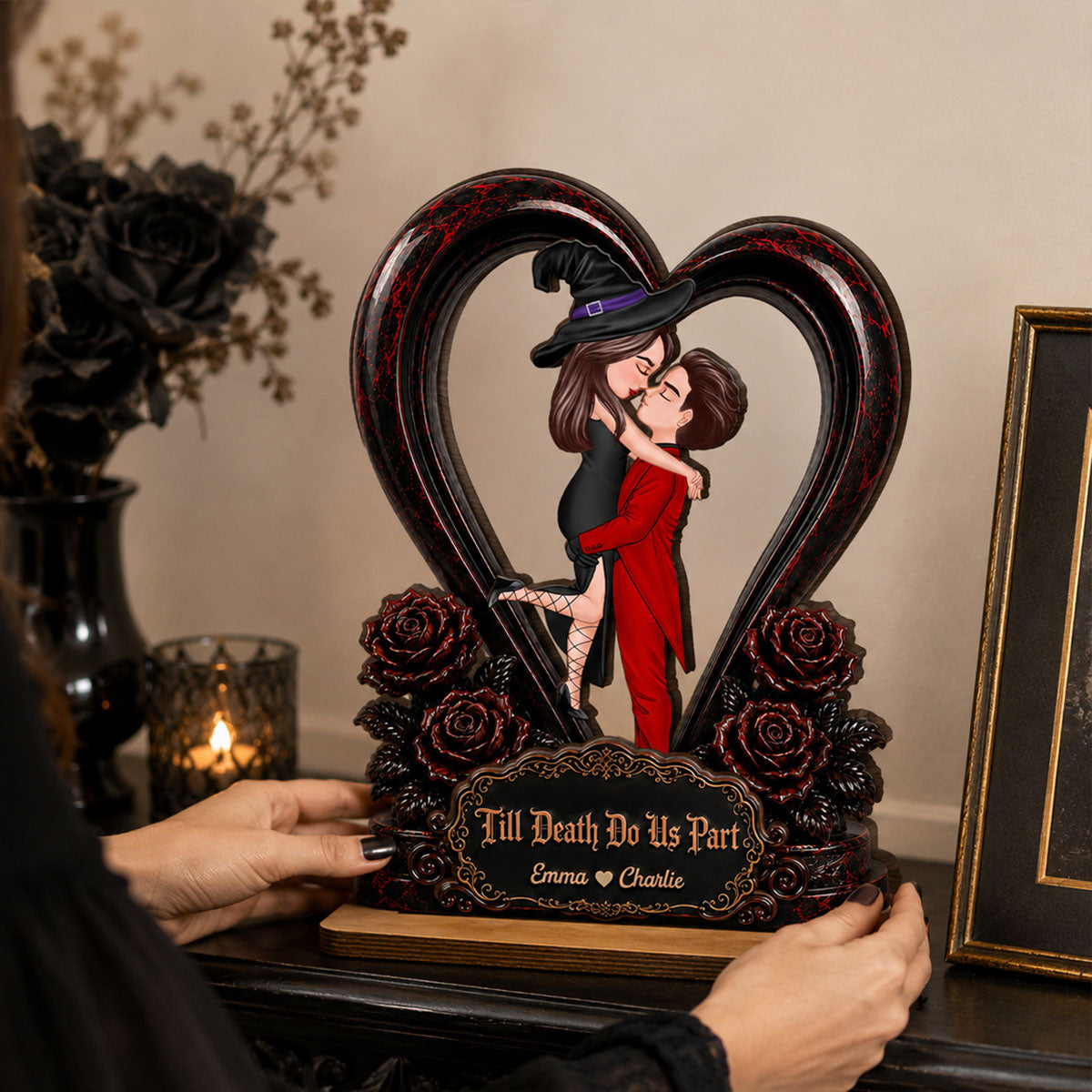 "From Our First Kiss To Our Last Breath" – Halloween Couple Wooden Plaque | Personalized Keepsake For Him & Her