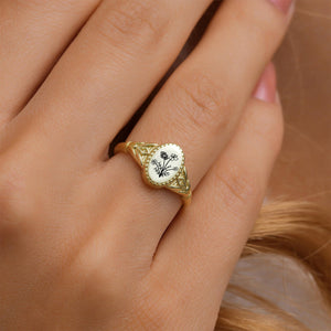 Personalized Ellipsoid Birth FlowerRing, Custom Mother Floral Ring for Women