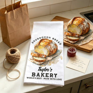 Custom Personalized Sourdough Starter Kitchen Towel – Oil Painting Style Artwork | Funny Gift For Bread Lovers & Bakers