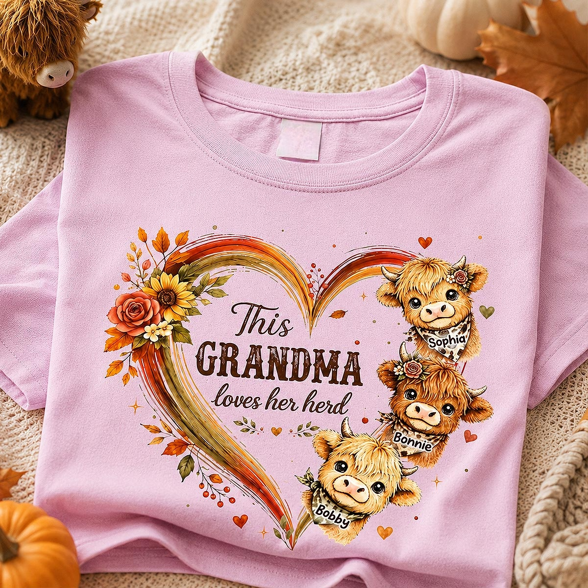 Personalized "Grandma's Herd" Highland Cow T-Shirt – Cozy Gift For Grandma