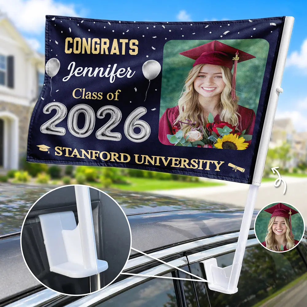 Custom Photo Congrats Proud Graduation Of The Class - Personalized Car Flag