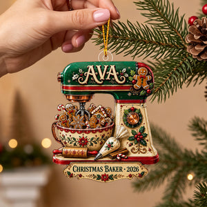 Personalized Christmas Baker Acrylic Ornament – Gingerbread Mixer Holiday Keepsake | Kitchen Decor 2026
