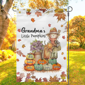 Fall Season Nana's Little Pumpkins Scarecrow Grandma Personalized Garden Flag House Flag