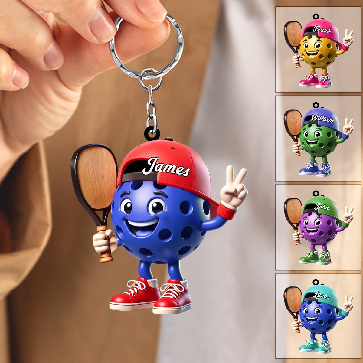 Victory Gesture Personalized Cute Pickleball Mascot Keychain Gift For Pickleball Lovers