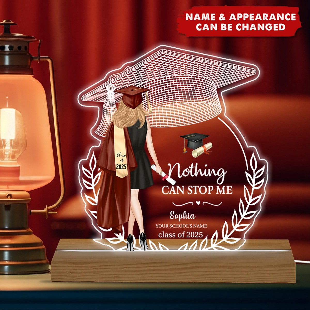 Personalized LED Light For Her Personalized Acrylic Plaque High School College Graduation Gift