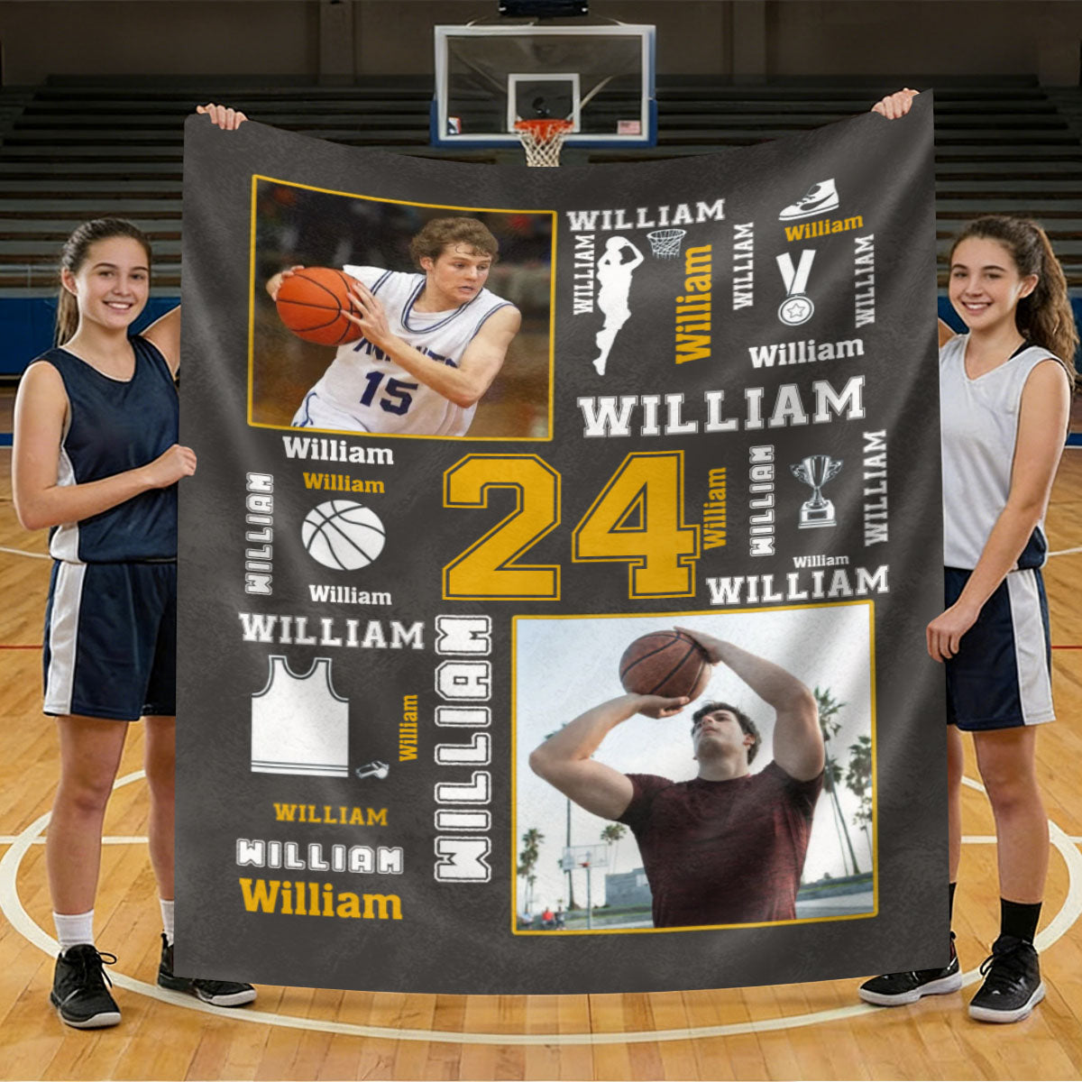 Basketball Name Blanket Personalized With Photo, Custom Gifts For Basketball Players, Senior Basketball Gifts For Him