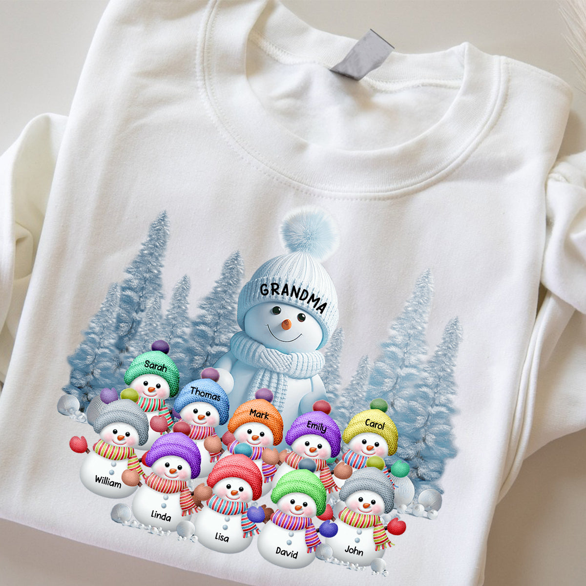 Christmas Blue Vibe Snowman Grandma Mom Colorful Kids Personalized Sweatshirt