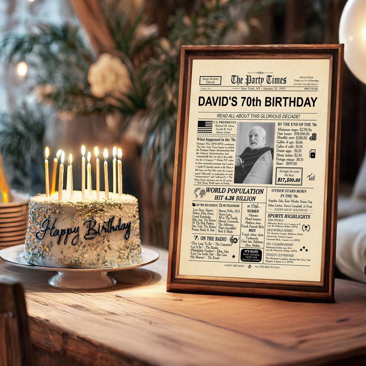 Happy Birthday! - Personalized Photo 40th 50th 60th 70th Birthday Newspaper Poster