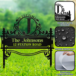 Welcome Family Name Monogram - Personalized Metal Garden Stake For Outdoor & Yard