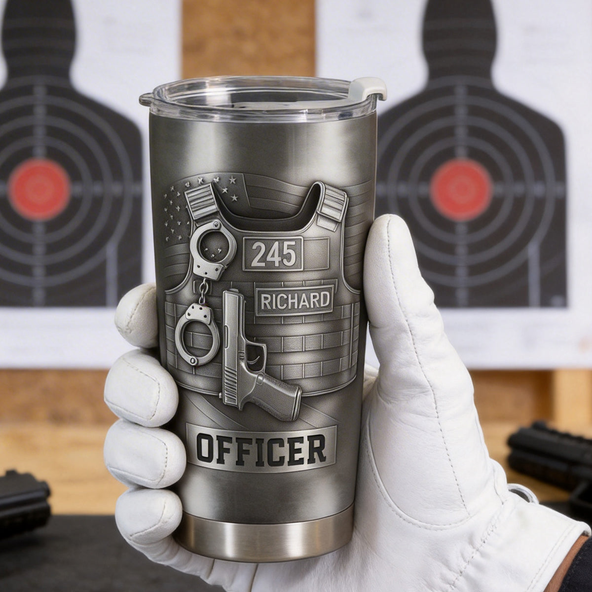 Honor Your Dedication, Police Badge Handcuffs Gun, Personalized Tumbler, Gift For Law Enforcement Officers