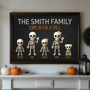Halloween Funny Skeleton Family Personalized Poster, Halloween Decor