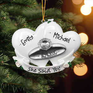 She Said Yes Engagement Ring Personalized Christmas Ornament