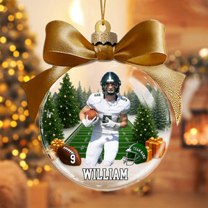 Custom Name & Number, Photo - Personalized American Football Transparent Ornament