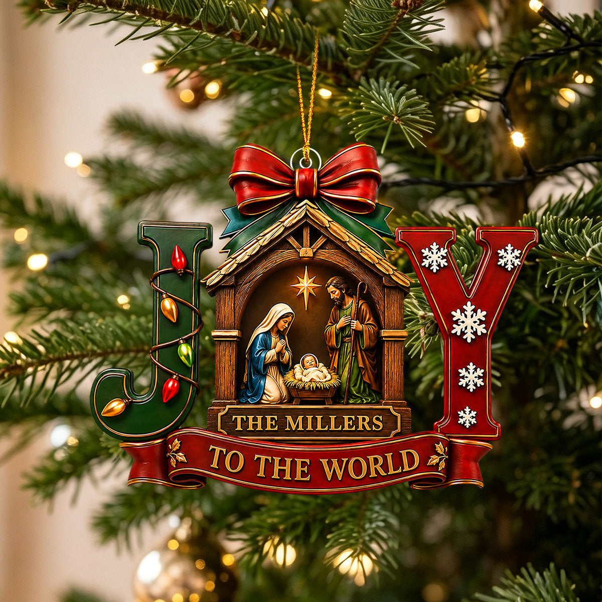 "Joy To The World" – Personalized Christmas Acrylic Hanging Ornament | Holiday Gift For Families