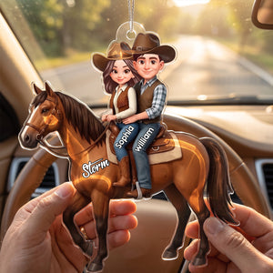 Personalized "Couple Riding A Horse" Acrylic Car Hanger – Unique Gift For Horse Lovers