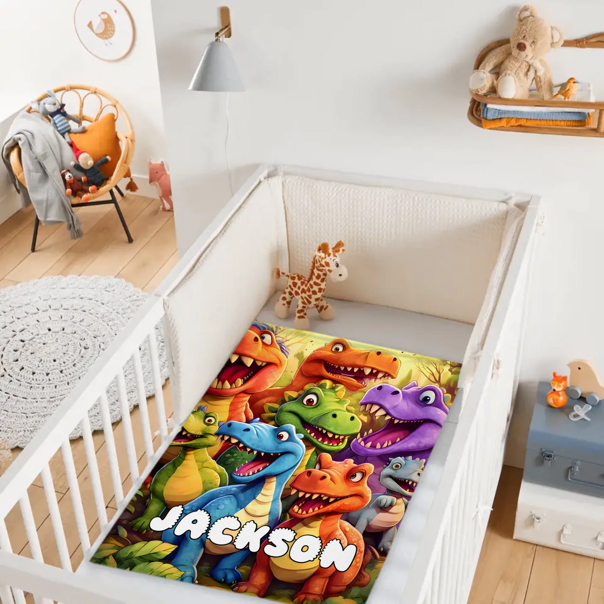 Cute Dinosaur Personalized Name Blanket Gift For Kids, Children