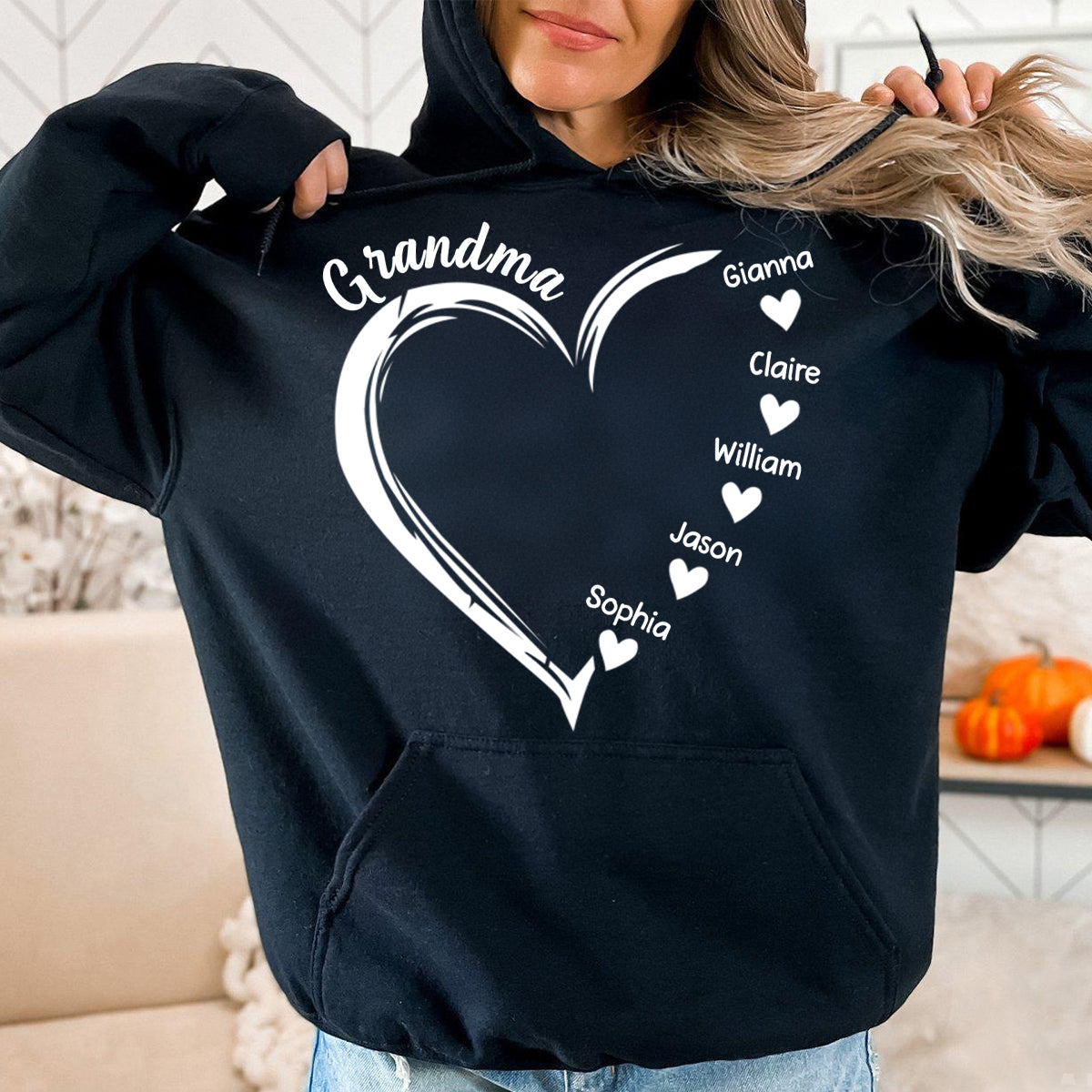 Personalized Grandma and Grandkids,Grandma Heart Pure cotton hoodie