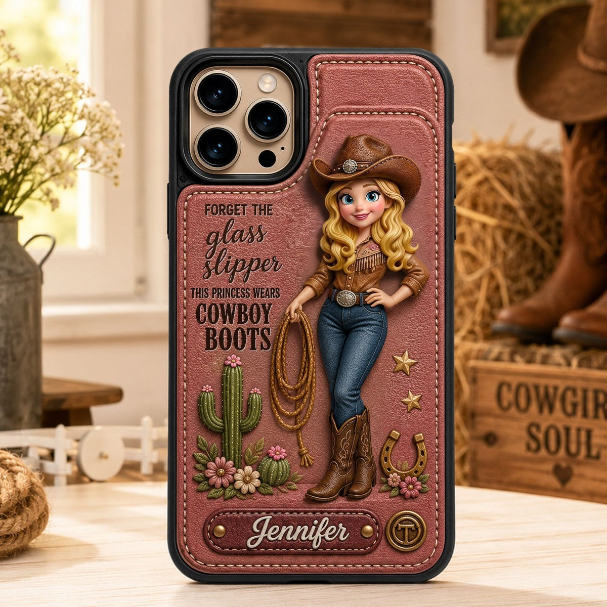 Personalized Cowgirl Leather Flip Wallet Phone Case – Gift For Cowgirls