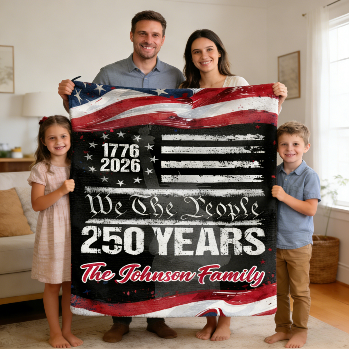 250 Years America 250th Birthday 1776-2026 Personalized Blanket Gift for Family