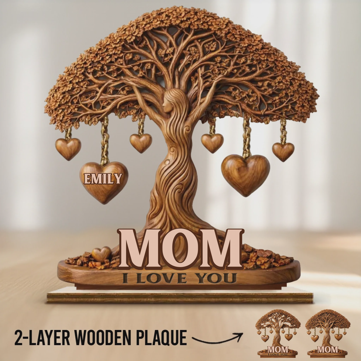 Personalized 2-Layered Wooden Plaque – "Love That Branches Forever" – Mother's Day Gift For Mom & Grandma