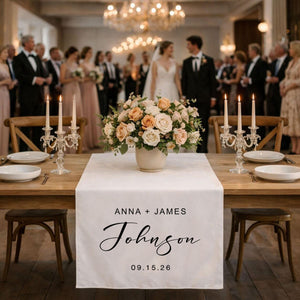 Custom Last Name Wedding Sign - Personalized Names Wedding Table Runner, Engagement Party Gift