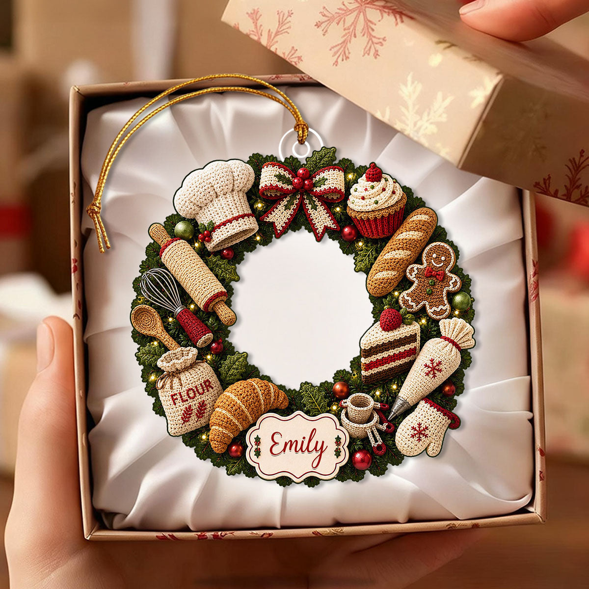 "Flour Baker Wreath" – Personalized Christmas Acrylic Hanging Ornament | Gift For Bakers & Moms