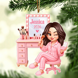 Personalized "Pink Girl Makeup" Acrylic Ornament – Christmas Gift For Daughters & Granddaughters