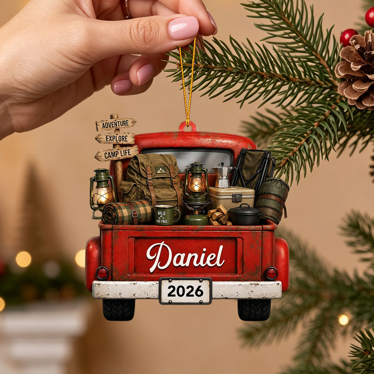 "Adventure Explore Camp Life" – Personalized Acrylic Hanging Ornament | Gift For Campers & Outdoor Lovers