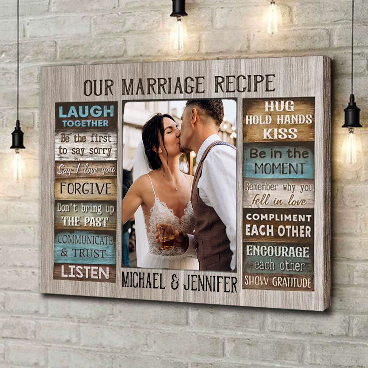 Personalized Canvas Prints Custom Couple Photo and Name - For Our Forever Love