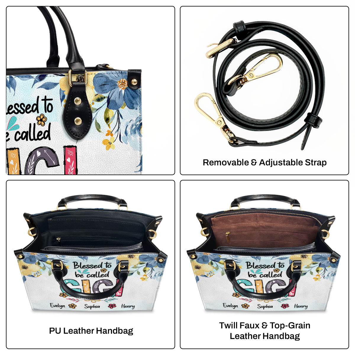 Blessed Nana - Personalized Leather Handbag Gift For Mom And Grandma