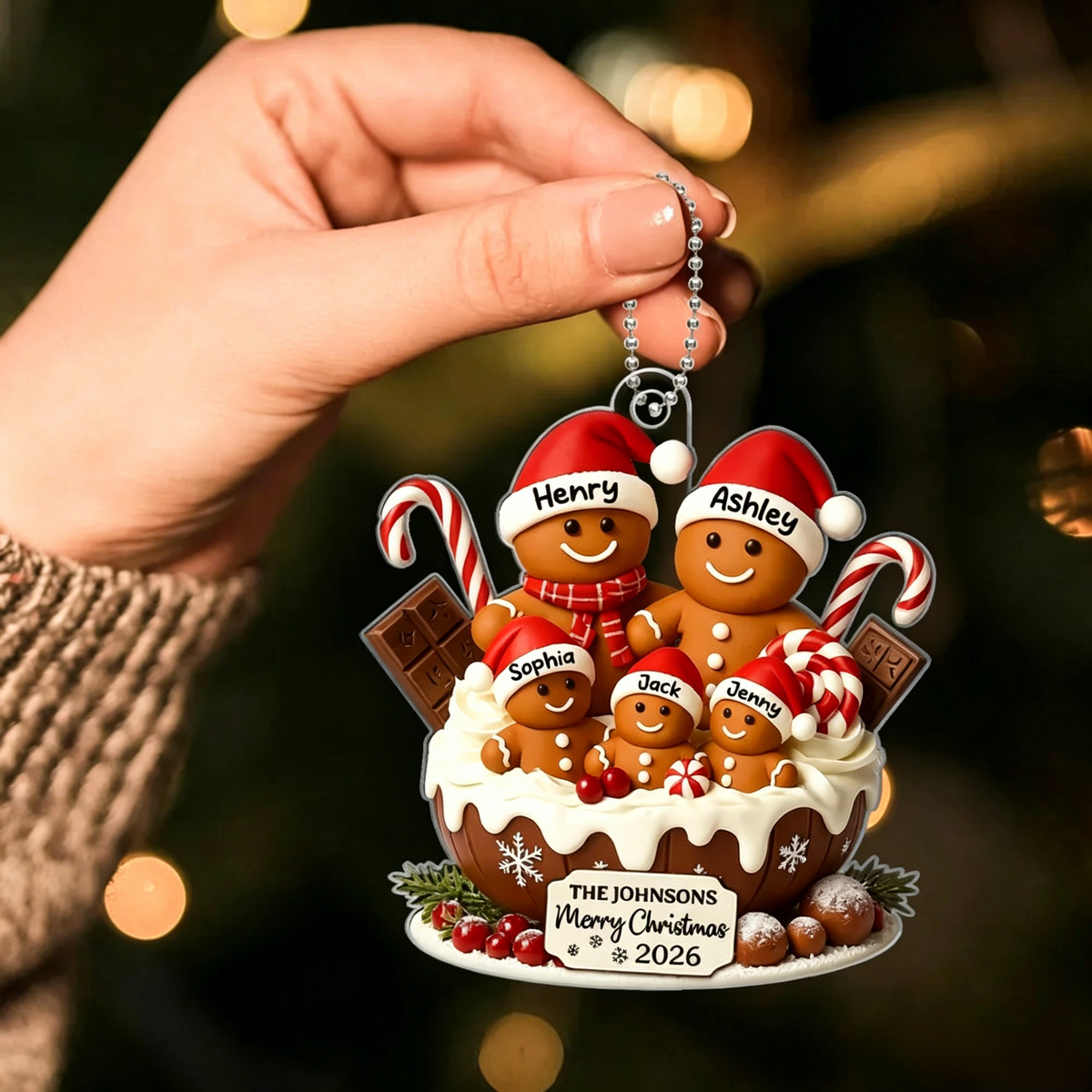 Personalized Gingerbread Family Acrylic Ornament – Warm Holiday Decor For Family