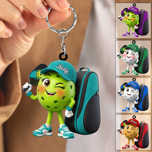 Cute Winking Pickleball Mascot Keychain - Personalized Gift for Male & Female Player