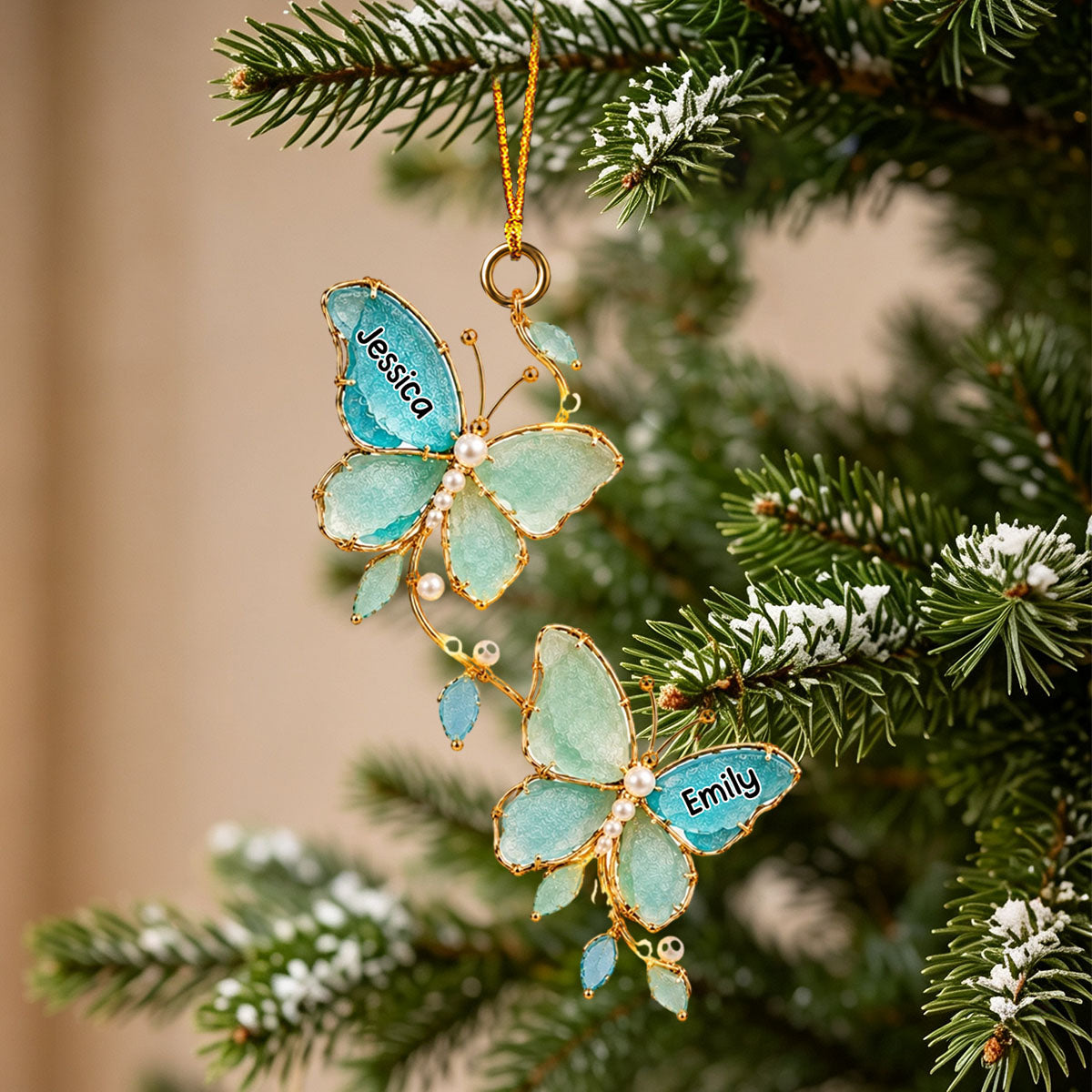 Personalized Sea Glass Butterfly Sisters Ornament Christmas Gift For Besites