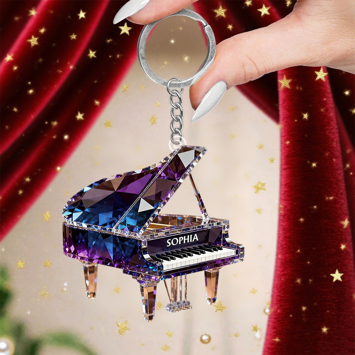 Personalized Piano Crystal Effect Acrylic Keychain, Pianist Gift, Piano Music Theme
