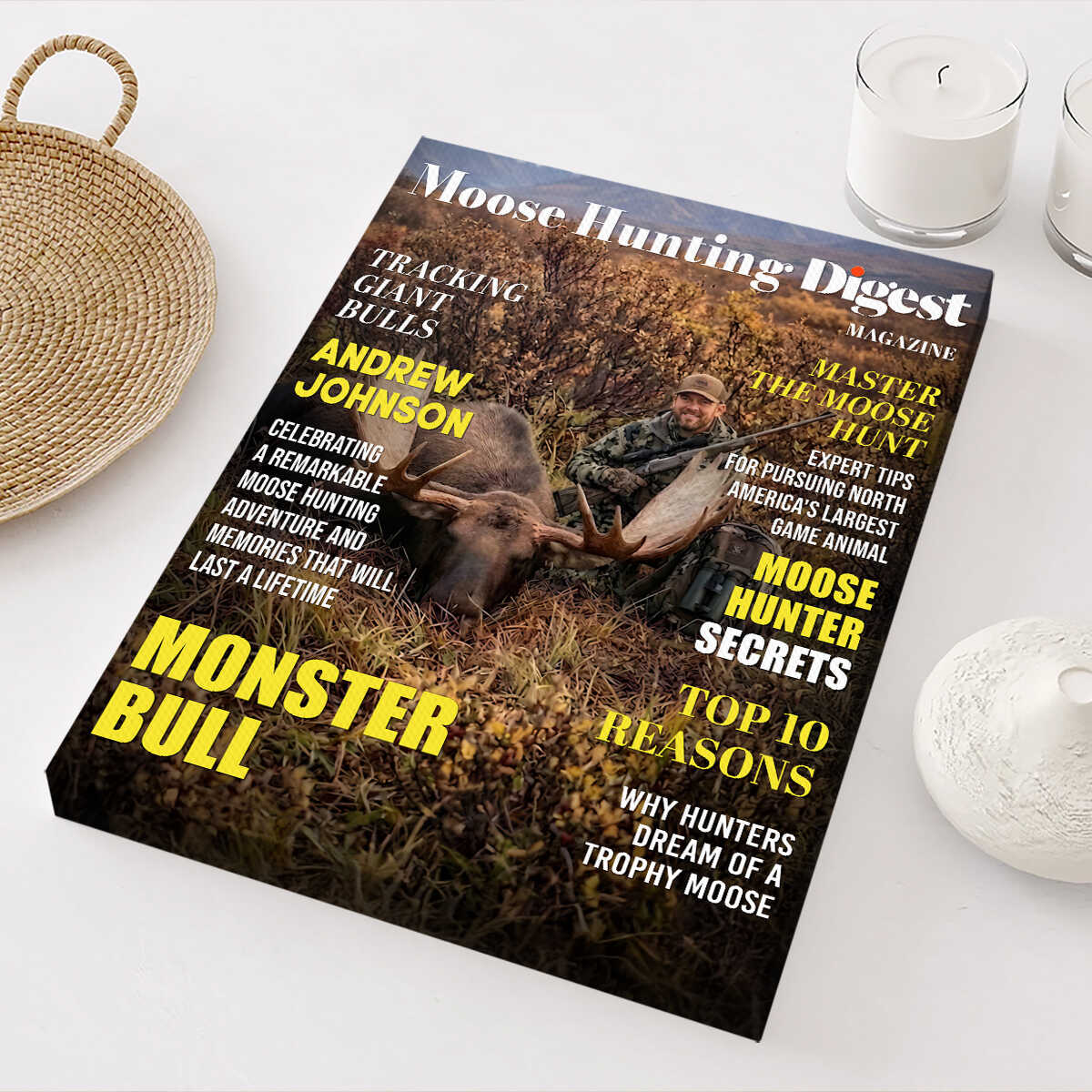 Moose Hunting Digest Personalized Canvas, Custom Photo Moose Hunter Magazine Cover, Hunting Lover Gift