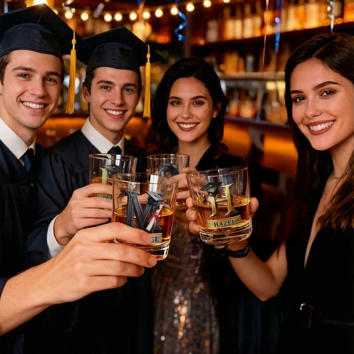 Personalized Graduation Cap Initial Whiskey Glass Gift for Graduates Whiskey Lovers