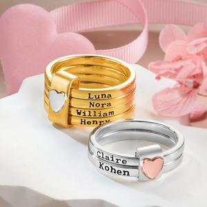 Personalized Heart Women Stacking Rings with Engraved 2-7 Names Family Jewelry Gift for Mom Grandma