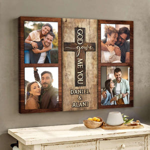 God Gave Me You – Custom Photo Rustic Wood Collage Canvas Poster – Personalized Gifts For Couple