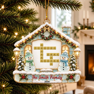 Snowman Family Name Crossword Sea Glass Personalized Christmas Ornament