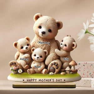 Mama Bear Nana Bear With Kids Adorable Personalized Standing Wooden Plaque, Perfect 2025 Mother's Day Gift