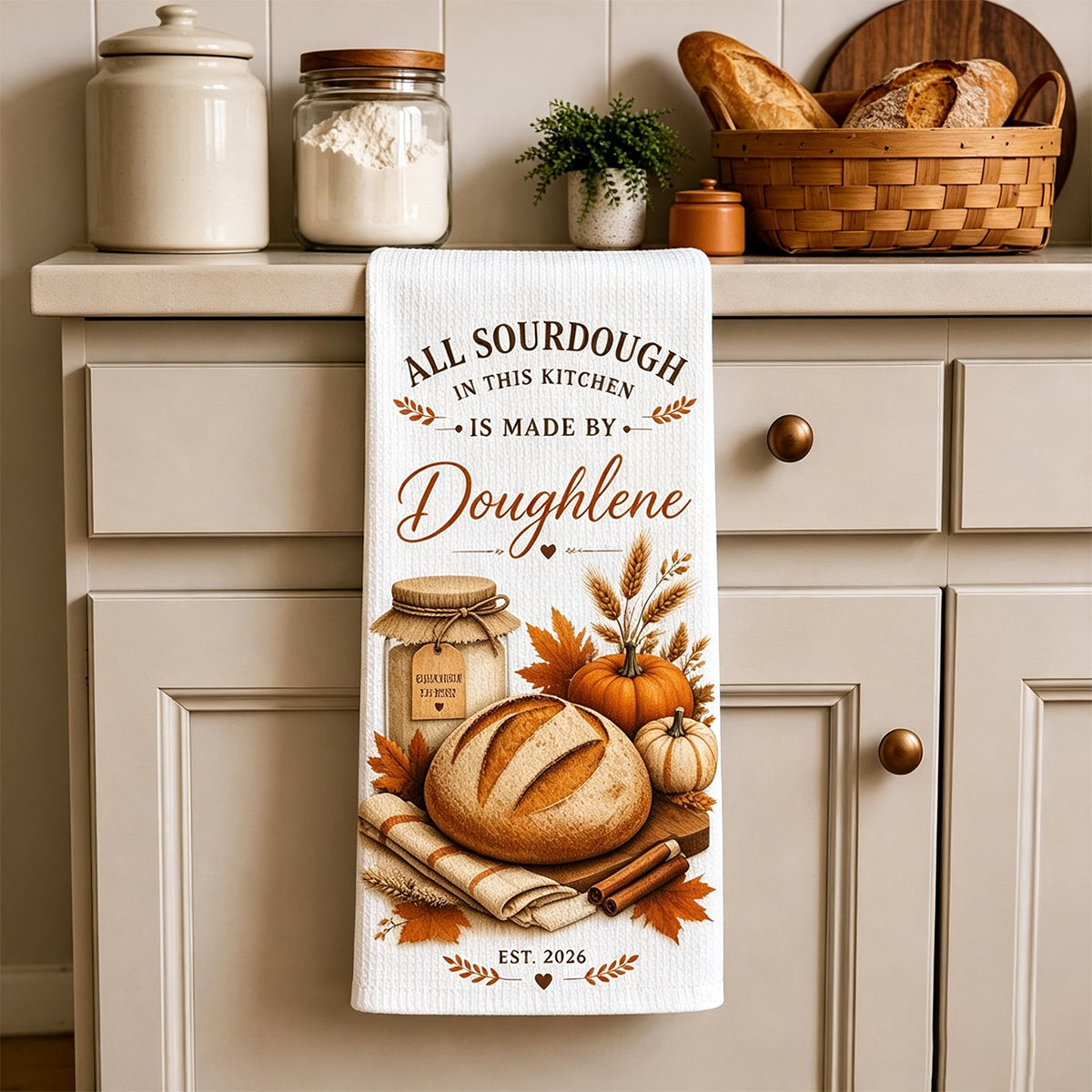 Custom Sourdough Starter Kitchen Towel – Fall Baking Design | Personalized Gift For Bakers