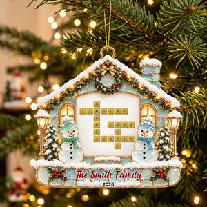 Snowman Family Name Crossword Sea Glass Personalized Christmas Ornament