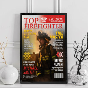 Personalized Firefighter Magazine Cover, Custom Firefighter Gift, Fireman Retirement Gift, Firefighter of the Year Award, Firefighter Appreciation Gift