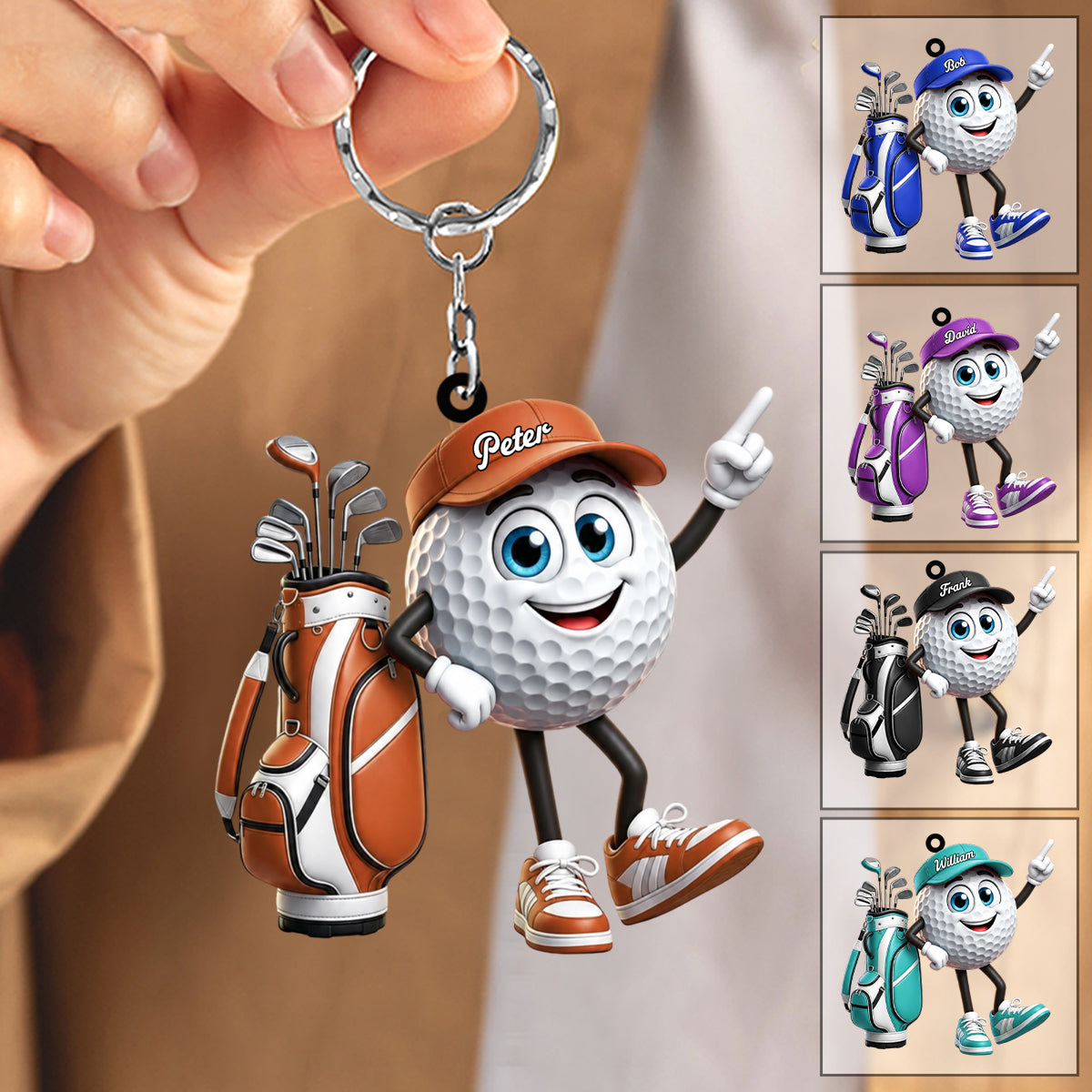 Point Up Personalized Cute Golf Ball Mascot Keychain Gift For Golf Lovers