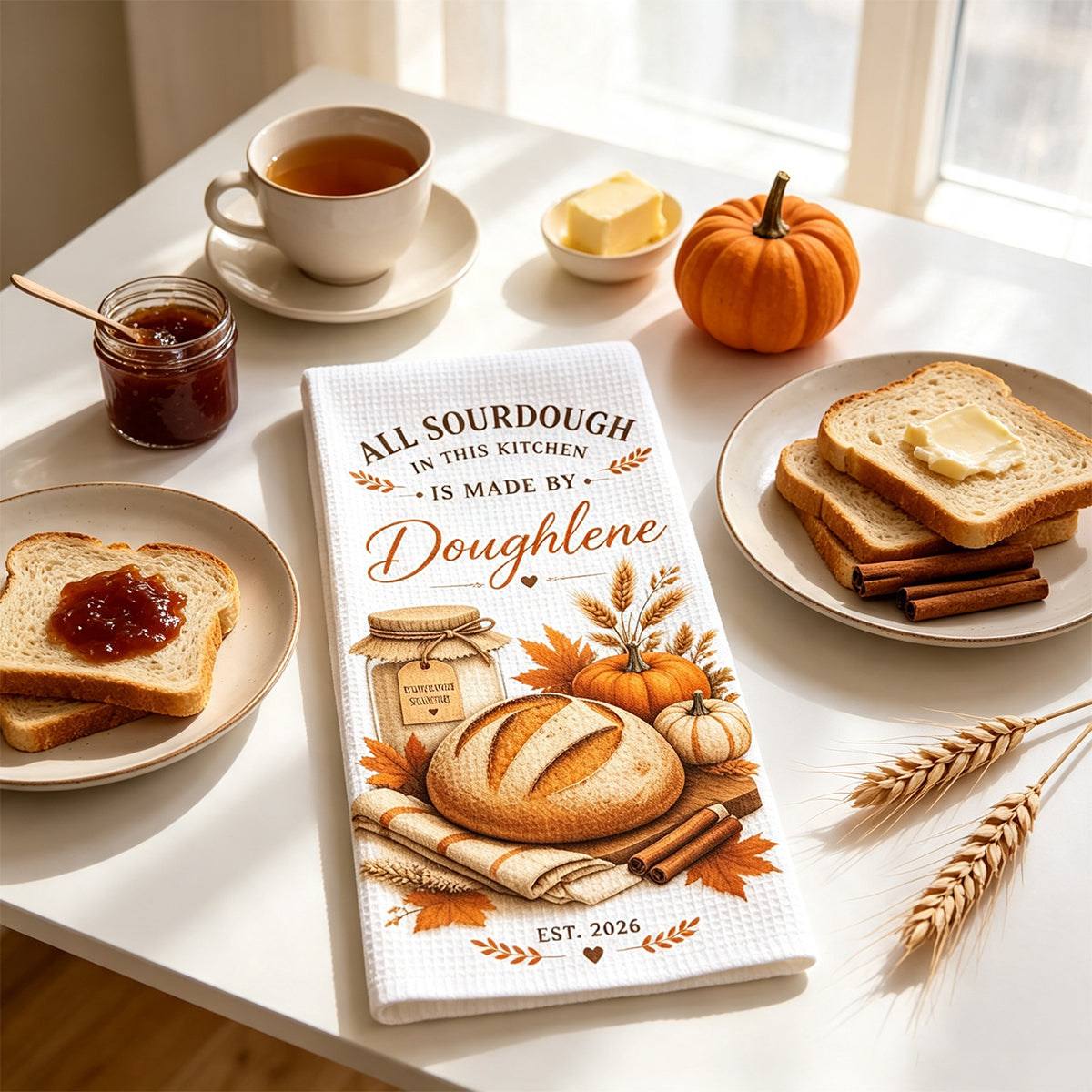Custom Sourdough Starter Kitchen Towel – Fall Baking Design | Personalized Gift For Bakers