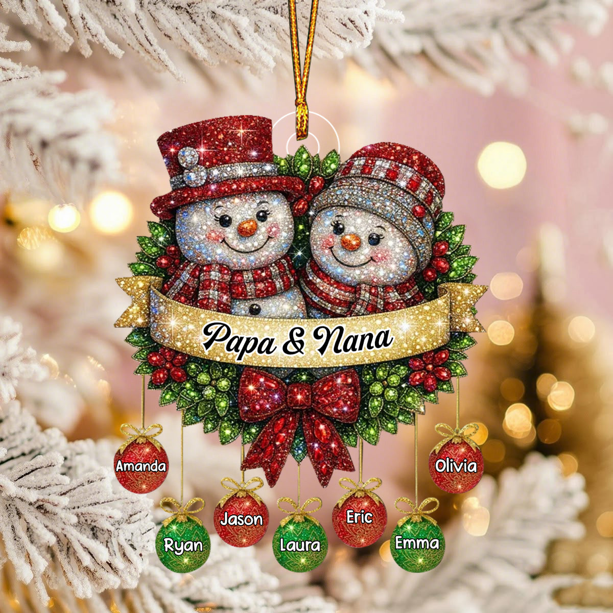 Snowman Glitter Grandma Grandpa Grandkids - Personalized Custom Acrylic Ornament