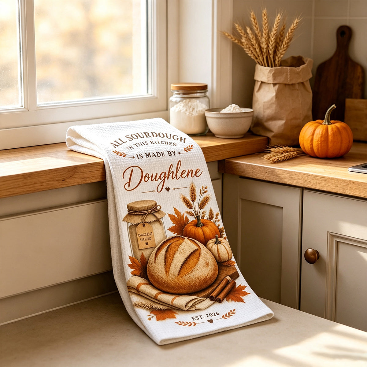 Custom Sourdough Starter Kitchen Towel – Fall Baking Design | Personalized Gift For Bakers