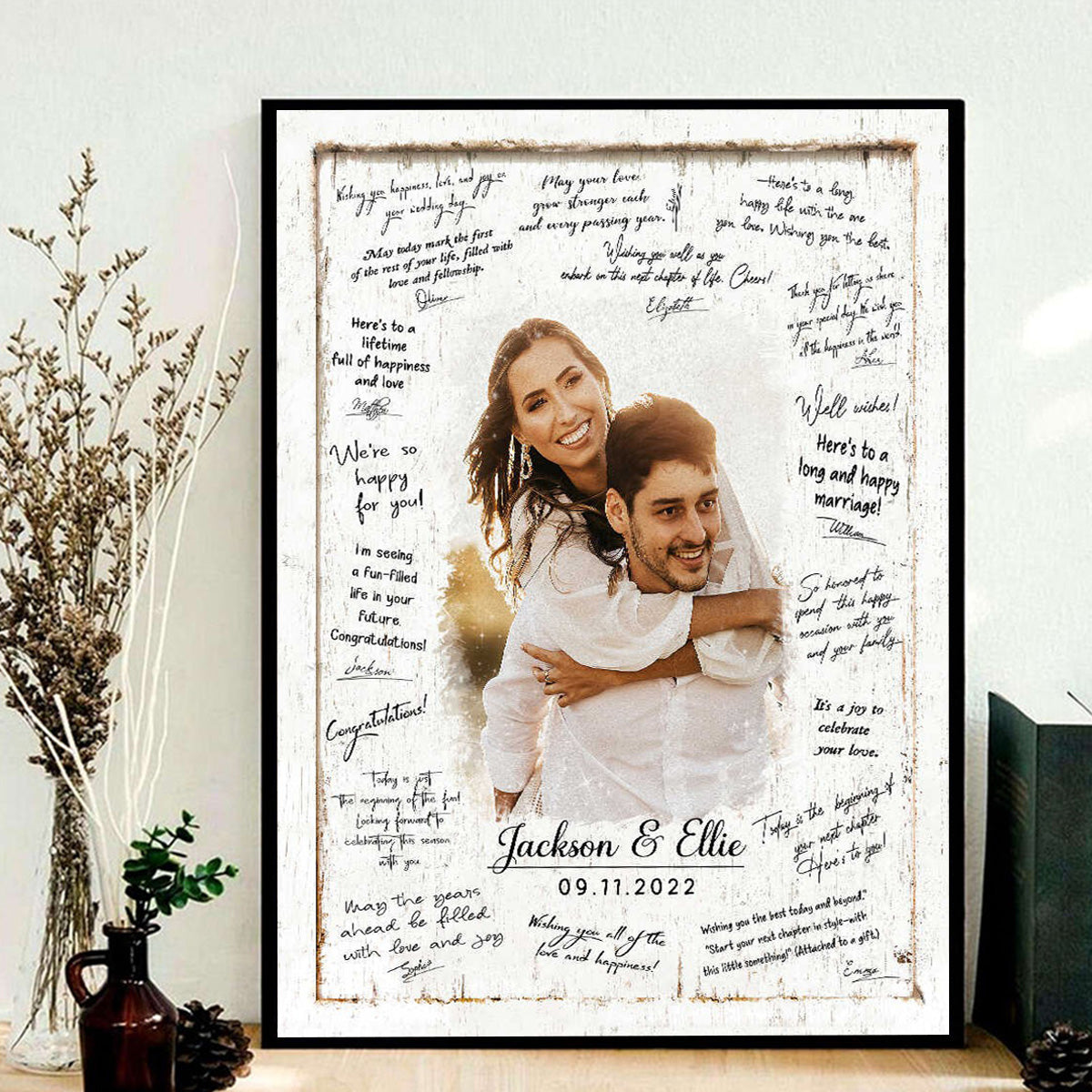 Personalized Wedding Guest Book Canvas Poster, Watercolor Portrait From Photo, Custom Painting Portrait