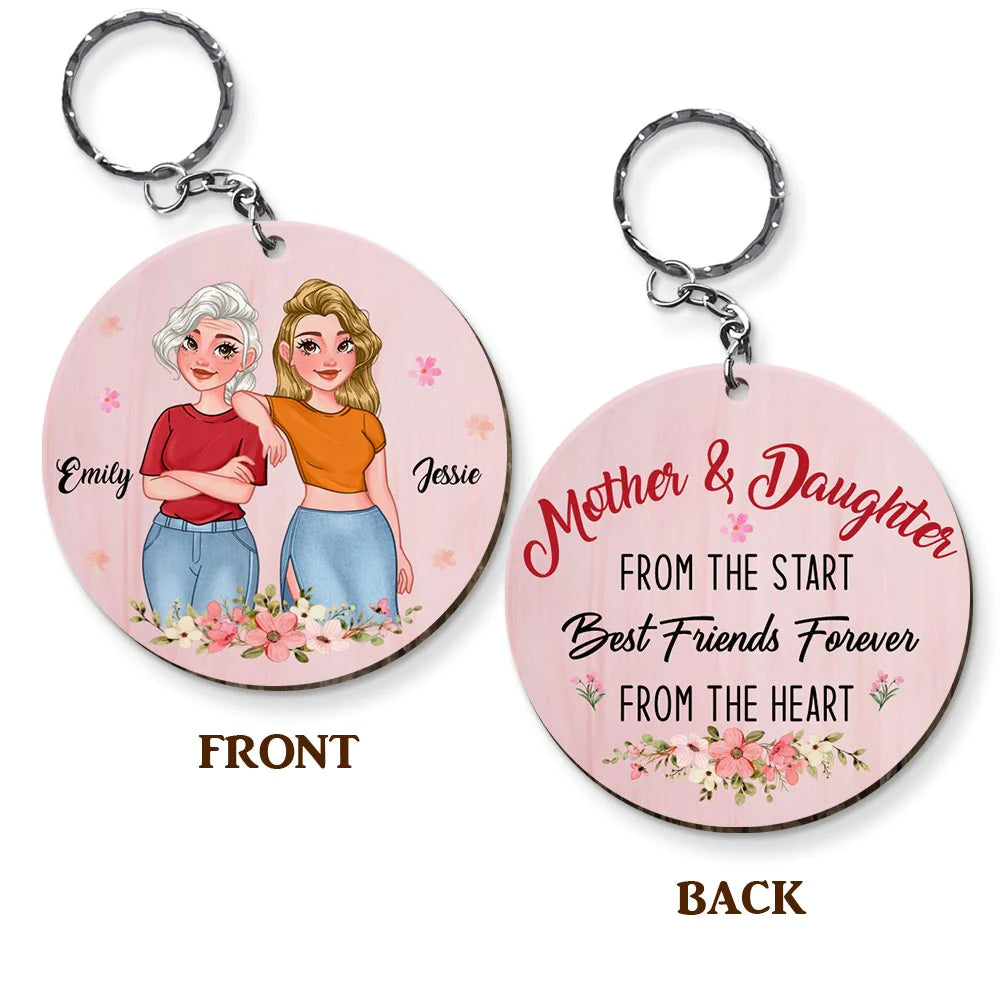 Personalized Mother And Daughter Friend wood Keychain